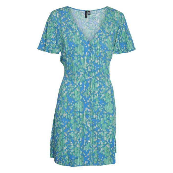 Robe Bleue Cupio Manches Courtes - Style Fausse Enveloppe Ligne A En Jersey - Taille L - Occasion Très Bon état