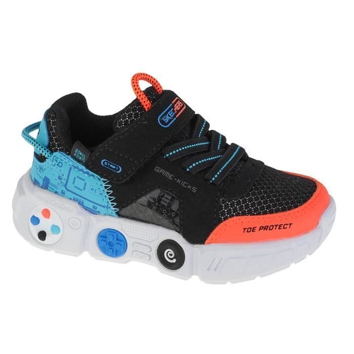 Skechers Skechers Lil Gametronix 402262N-BKMT — Sneakers garçon noir à lacets tige synthétique semelle plate