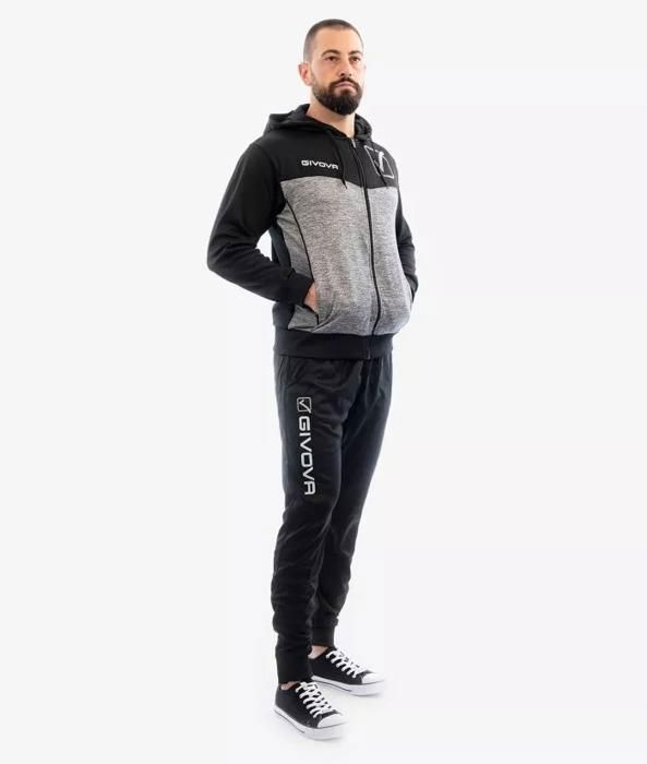 Survetement polaire a capuche Givova Visa Noir Gris Homme Football 4XL