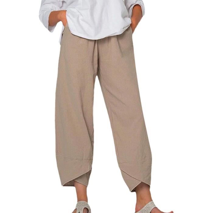 Pantalon Femme Été UMIPUBO - Coton Lin Élastique Avec Poches - Confortable Et Décontracté