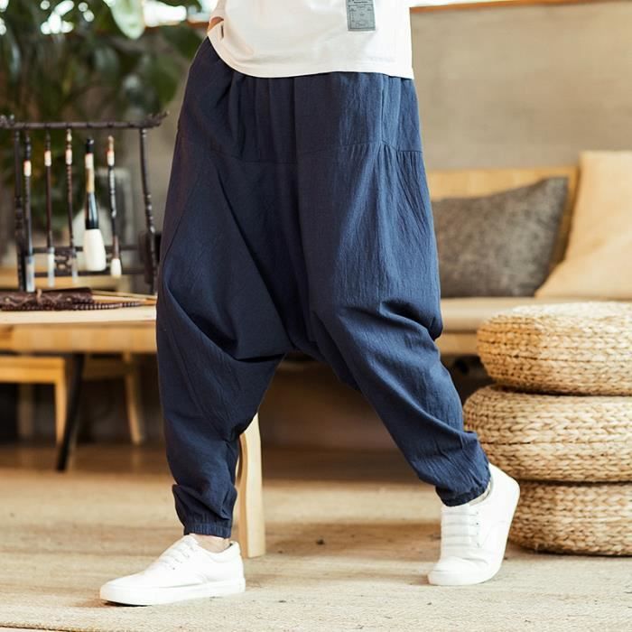 Sarouel Hommes en Coton Lin CZ™ - Pantalon de Jogging Large Jambe