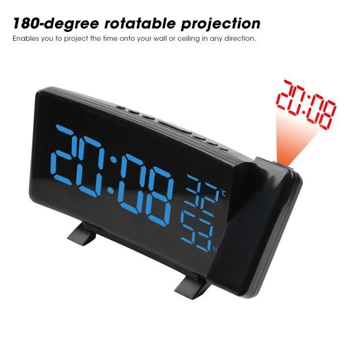 Réveil,D--Réveil Numérique Intelligent Avec Projection À 180 ° Led, Recharge Usb, Montre
