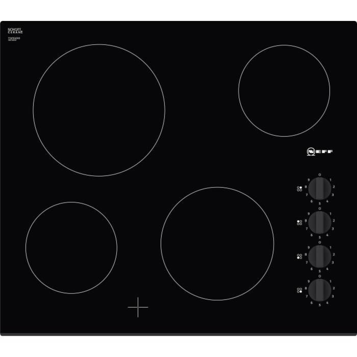 Neff plaque de cuisson vitrocéramique 60cm 4 feux 6600w noir