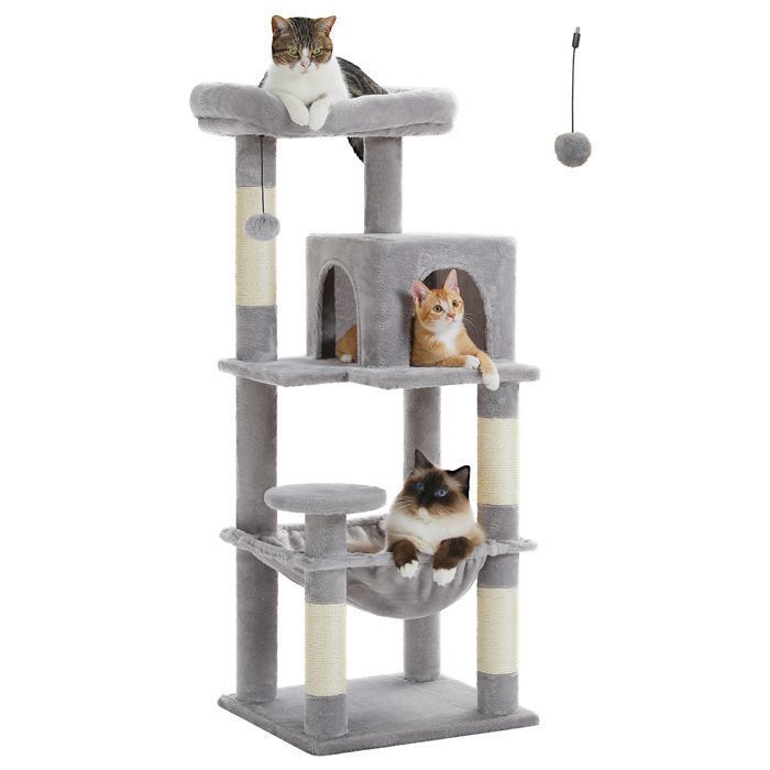 Meilleurs prix pour PAWZ Road Arbre à chat Design Spacieux Grande Hamac Dur Stable Avec hamac et belle maison pour chat-M Gris 116cm