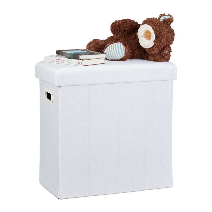 Pouf pliable Relaxdays H x l x P : 495 x 46 x 255 cm avec espace de rangement poignées lin polyester MDF blanc