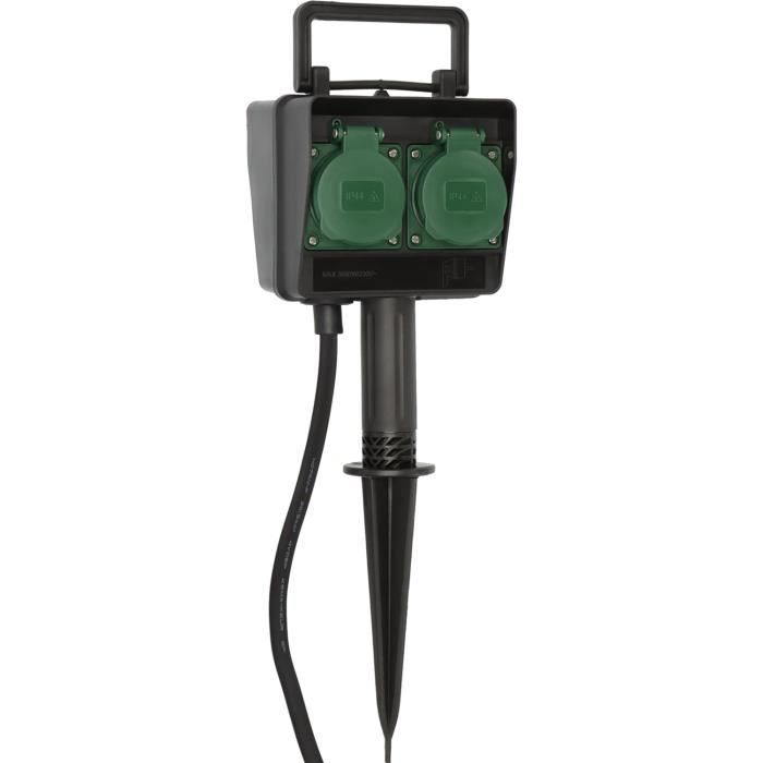 Perel Multiprise De Jardin Avec Piquet, Minuterie, 2 Prises Avec Terre Française (type E), 2 Clapets, 1.5 M, 3G1.5, IP44, Noir/vert : Velleman Group Nv