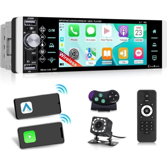Autoradio 1 DIN Avec CarPlay Et Android Auto - Ecran Tactile 6.86 Pouces - Caméra De Recul Incluse - Bluetooth, FM, EQ - Compatible IPhone Et Android