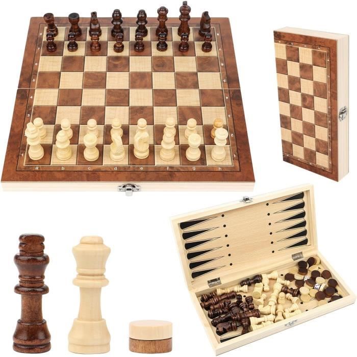 3-En-1 Jeu de Dames d'échecs en Bois Portable Échiquier Pliant Échiquier Magnétique - Autre jeux
