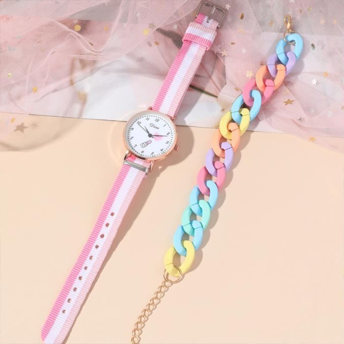 SHARPHY Montre enfant fille bracelet arc-en-ciel mode mignonne rose adolescent cadeaux pour enfants