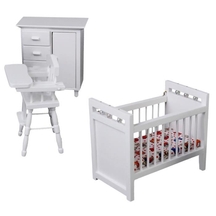 Lit Chaise De Bebe Armoire Mobiliers De Chambre Bebe Miniature Pour 1 12 Maison De Poupee Blanc Cdiscount Maison