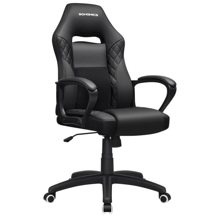 songmics fauteuil de bureau ergonomique - en pu et nylon - chaise de bureau- hauteur réglable - assise rembourrée noir obg38bk