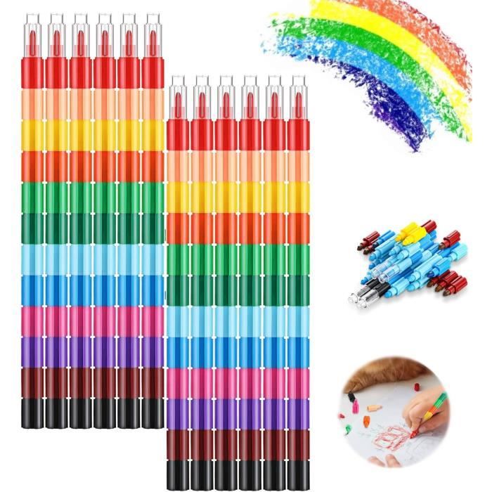 12 Pièces Crayons De Cire Empilables,Crayons Bloc Construction,Crayon De Couleurs Enfants