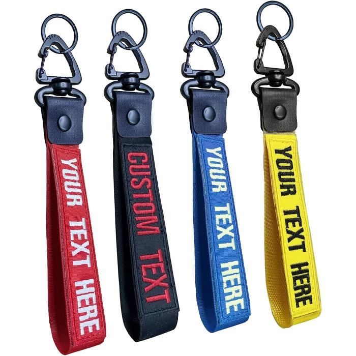 Porte-clé Personnalisable QJS PATCH - Broderie Texte Personnalisé - Clip Nylon - Pour Clés, Sac à Dos