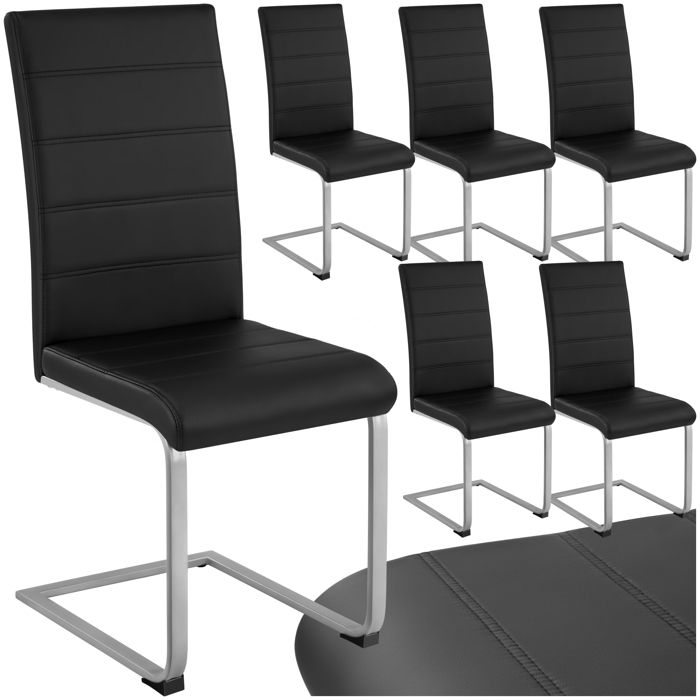 Chaise - TECTAKE - Lot de 6 chaises BETTINA rembourrées en cuir synthétique avec dossier ergonomique et haut 41 x 52 x 99 cm - Noir