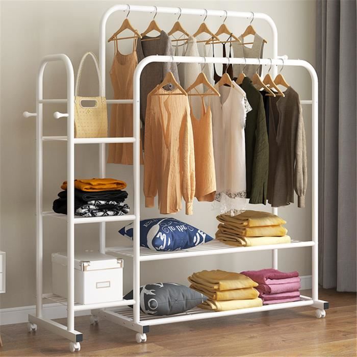 Direct Online Houseware The Shopfitting Shop Portant à vêtements avec deux étagères et crochets de rangement Blanc 152 cm 