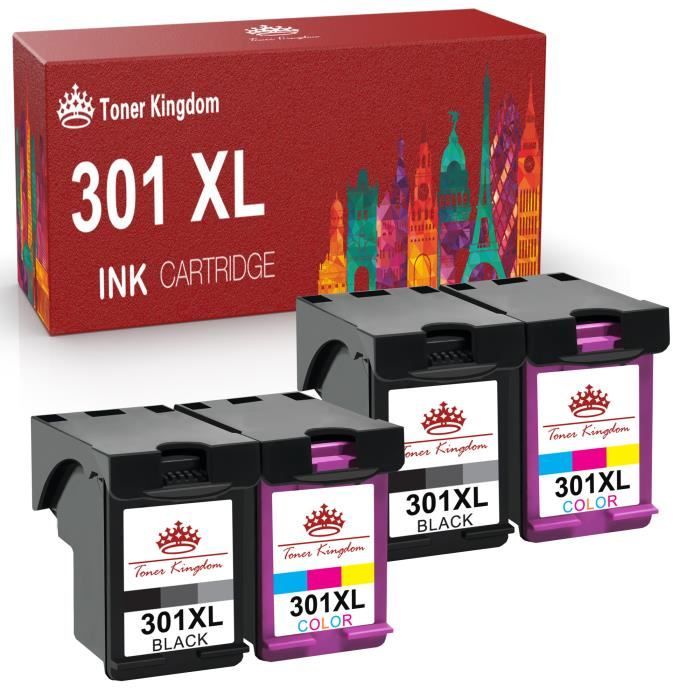 Lot De Cartouches D'encre Compatibles HP 301 XL - Pour Imprimantes DeskJet 1051, 1056, Envy, OfficeJet - Couleurs + Noir