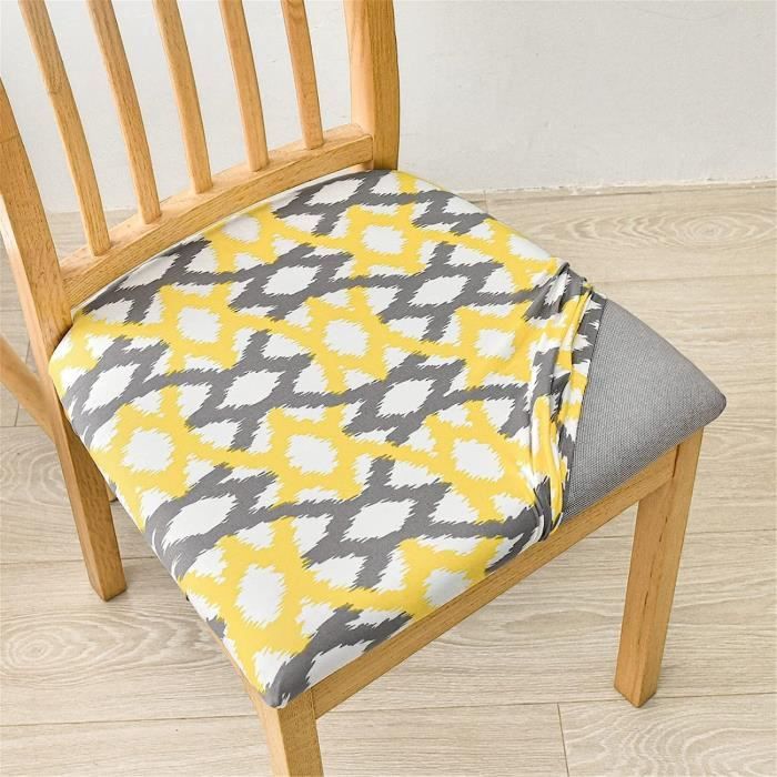 Housse De Siège Chaise Velours Extensible - 1 Pièce Jaune, Universelle, Antidérapante, Pour Salle à Manger, Salon - 6