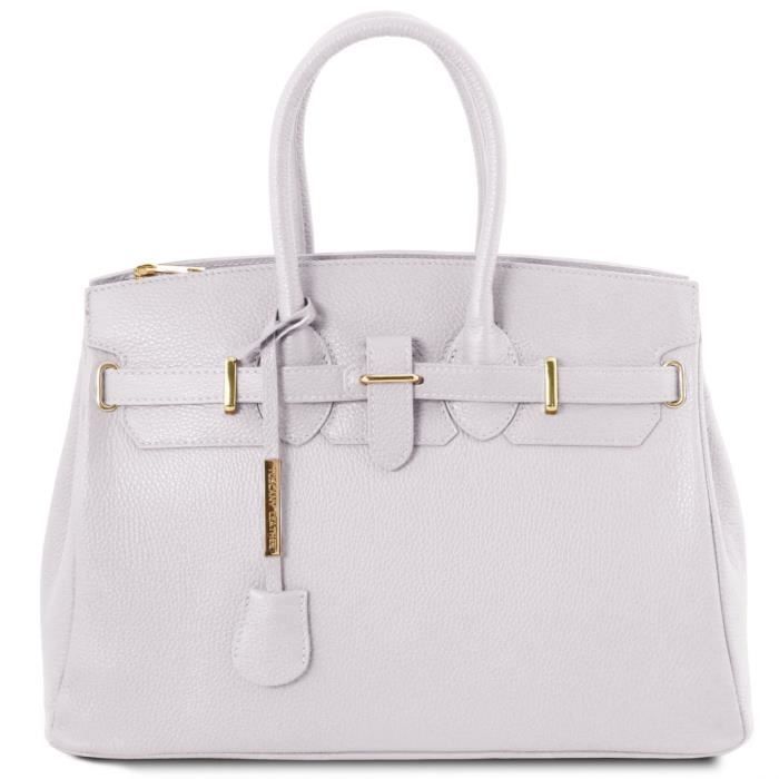 tuscany leather - tl bag - sac à main pour femme avec finitions couleur or - blanc (tl141529)