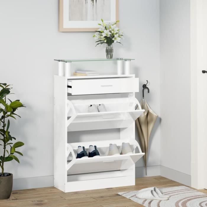 vidaXL Armoire à chaussure Blanc brillant 63x24x104 cm Bois ingénierie 342566