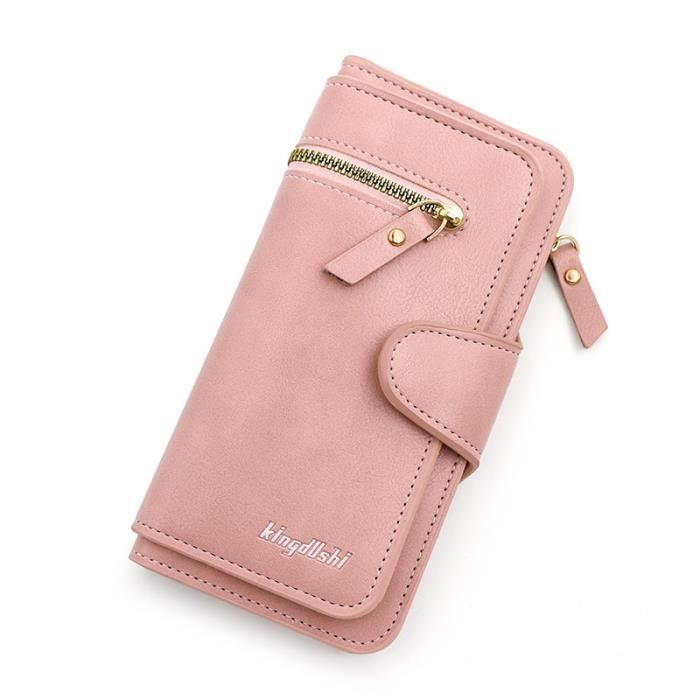 Portefeuille Femme Cuir PU Avec 6 Emplacements Cartes - Fermeture Éclair - Cadeau Mère, Amie