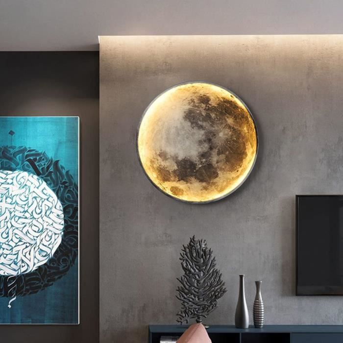 LED Applique Murale Lune avec Télécommande Lampe Murale Intérieur Dimmable Lampe de Chevet Ronde Acrylique Éclairage Mural 24 x