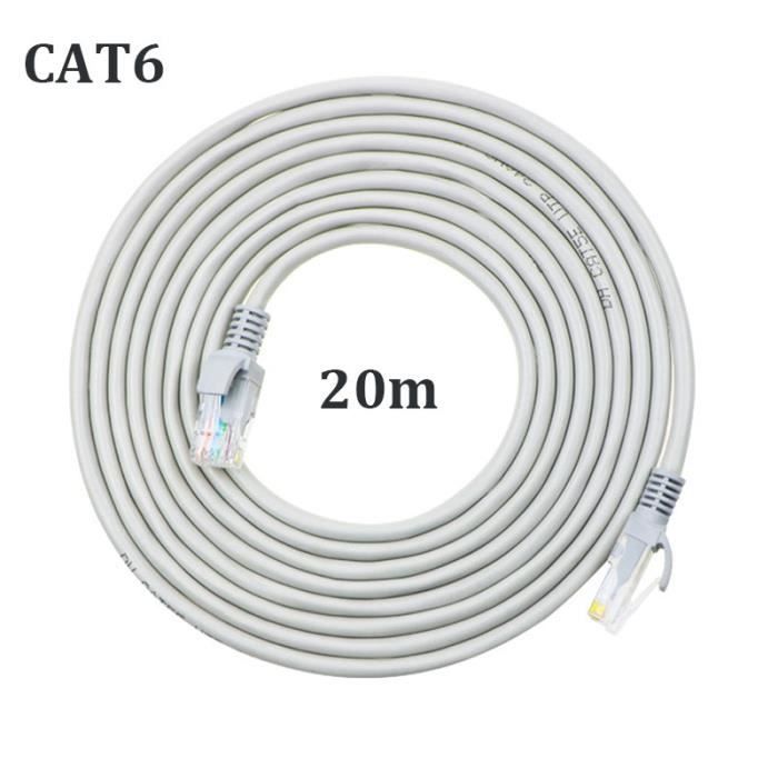 20M Câble Ethernet Cat6 Câble Réseau Plat RJ45 Haut Débit Blindé