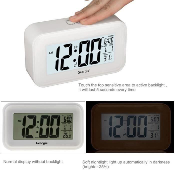 Touch Réveil Matin Digital LED Alarm Clock Calendrier Horloge Alarm