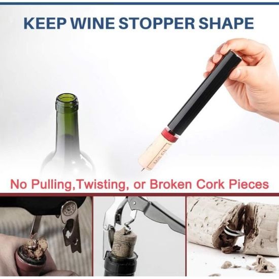 Décapsuleur Pompe à Air Tire-Bouchon – Ouvre Bouteille Vin Liège Sans Effort En Quelques Pompages (Noir)