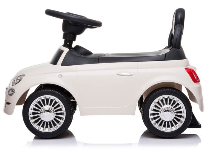Baroni Toys Fiat 500 Coche de Paseo para Niños de 12 a 36 Meses, Volante con Claxon y Sonidos, Compartimento Portaobjetos y Respaldo, Coche Infantil para Aprender a Andar, Blanco, 28x60x23 cm