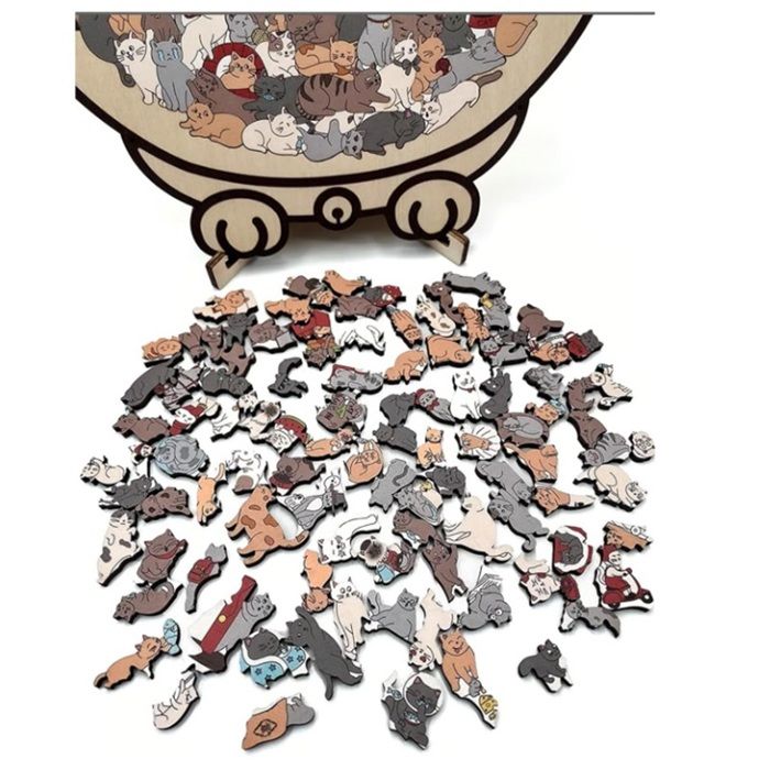 Puzzle Chat Irrégulier 135 Pièces En Bois, Avec Support – Détente Et Déco