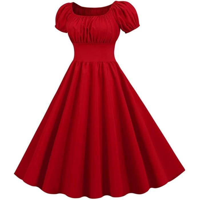 Femme Robe Cocktail Soiree Vintage retro annee pin up Rockabilly Swing a Pois Manche Courte Ocre rouge Ocre rouge Cdiscount Pret a Porter