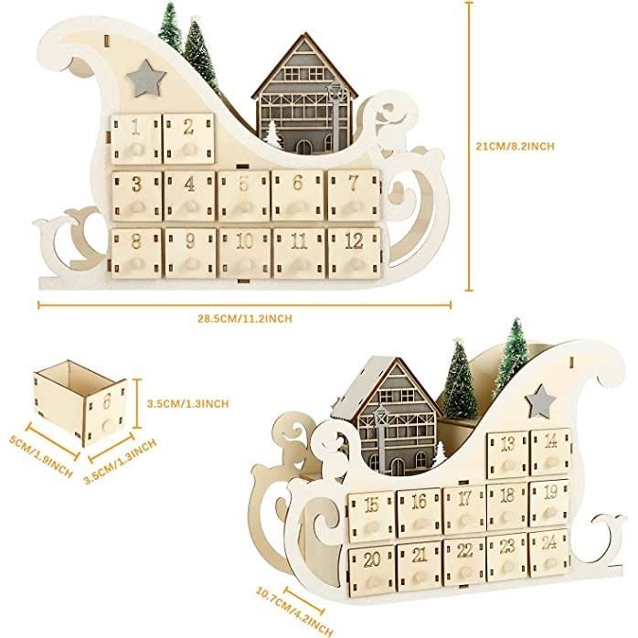 Calendrier De L'Avent Lumineux HOMCOM En Forme De Village Enneigé - 24 Tiroirs, LED Blanc Chaud, Décoration De Noël Réutilisable - 10