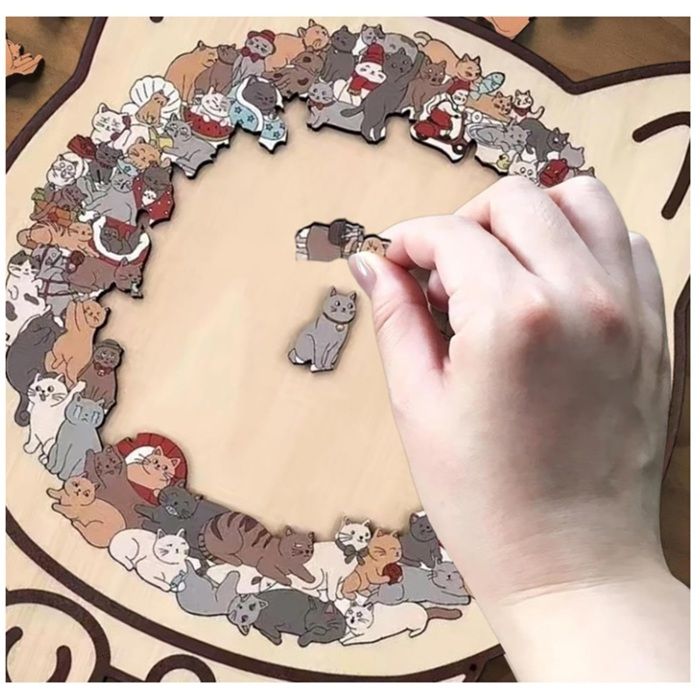 135pcs Puzzle en bois en forme de chat Pièces de puzzle irrégulières uniques Jeu Cadeaux d'anniversaire de Noël pour les amoureux des chats