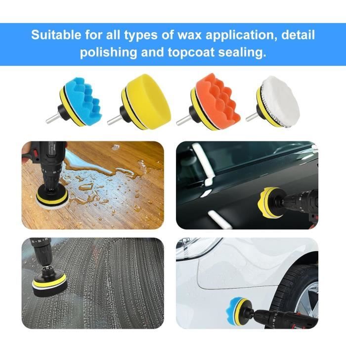 Kit De 22 Tampons De Polissage Pour Voiture - 80 Mm, M10 - Pour Perceuse Ou Polisseuse, éponge Et Laine