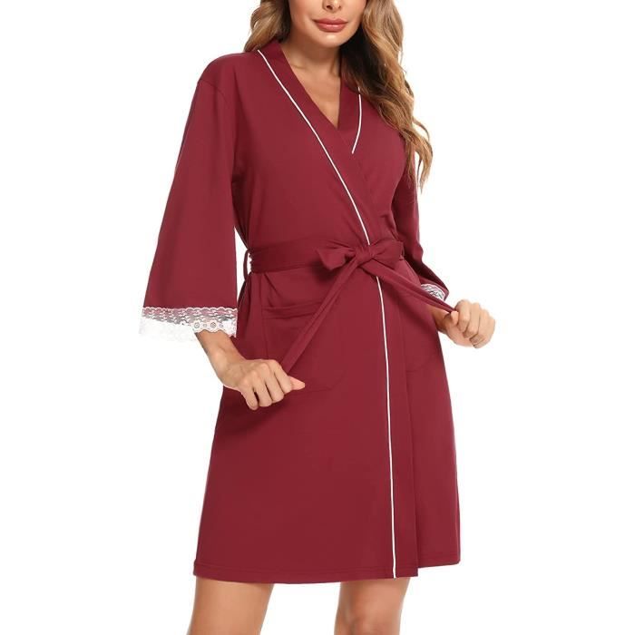 Robe de Chambre Femme Courte Coton Peignoir Femme Ete Leger Col en