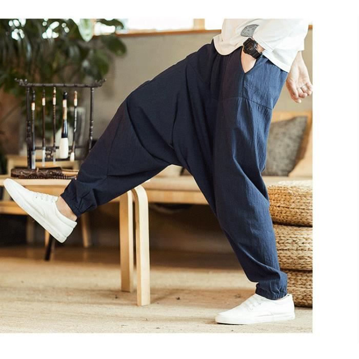 Sarouel Hommes en Coton Lin CZ™ - Pantalon de Jogging Large Jambe