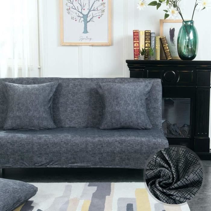 Housse De Canapé Clic-clac 2 Places Extensible - Sans Accoudoirs - Imprimé Crème - Meigeh