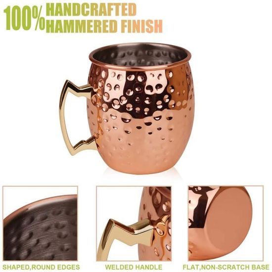 Verre Rhum Set Moscow Mule RYLIFEOGI - 4 Tasses Cuivre 19oz - Avec Pailles Et Jigger - Idéal Cocktails Set Cocktail Cuivre 4 Pièces