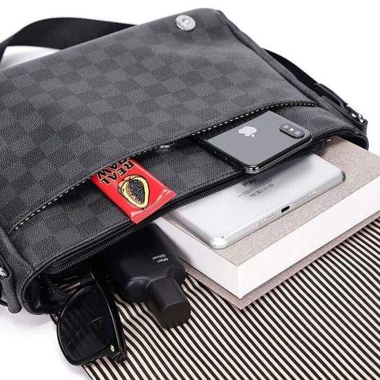 Sac Bandoulière Homme En Cuir PU - Noir 21x24x4 Cm - Léger Et Spacieux Pour Quotidien, Voyages, Randonnée