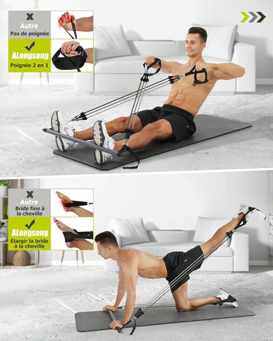 Kit Barre de Pilates avec 6 Bandes de Résistance Élastique Kit