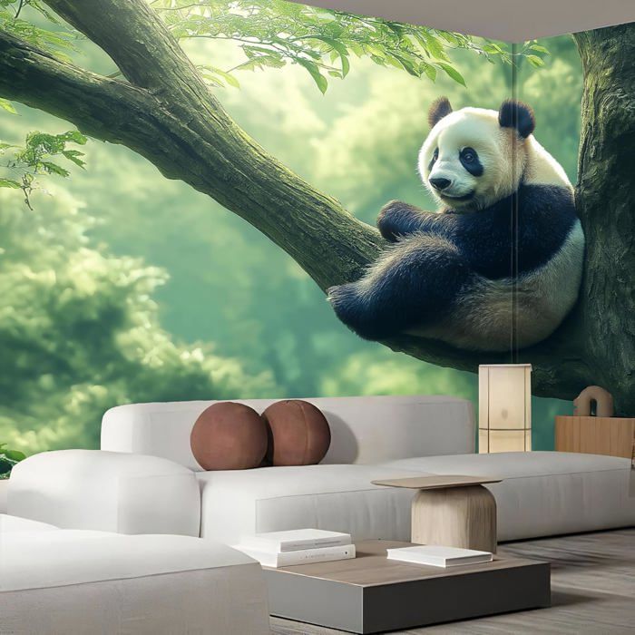 Papier Peint Panoramique Panda Sur Une Branche 300x210cm Poster Geant ...