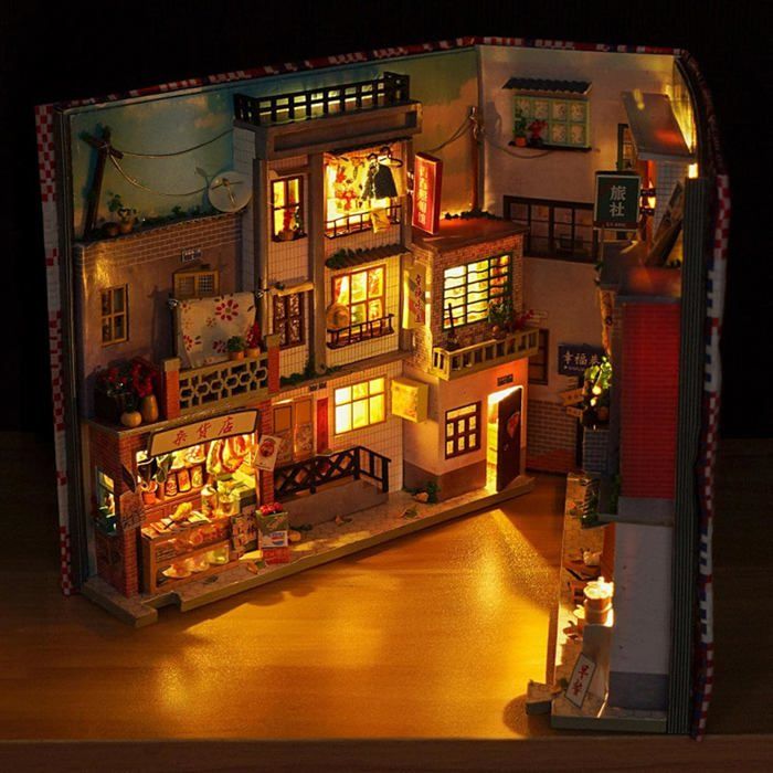 Book Nook Kit – Maison Miniature En Bois Avec éclairage LED – Serre-livres Décoratif – « Brise De Mer » – DIY Dès 14 Ans