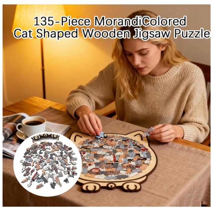 Puzzle En Bois Chat Morandi – 135 Pièces Forme Féline Unique, Extrêmement Difficile, Cadeau Pour Amoureux Des Chats
