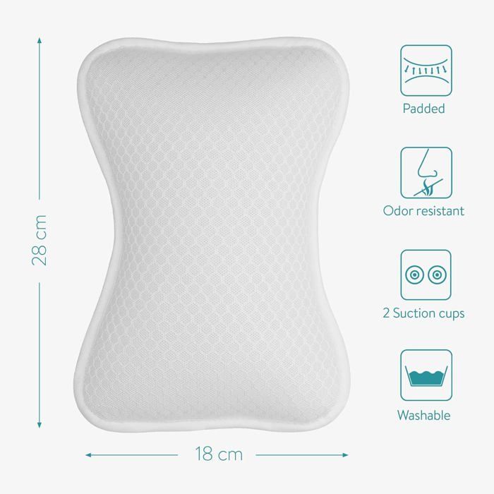 Accessoire Bain Ventouses KIMIGO Oreiller De Bain Ergonomique - Coussin Spa Avec 6 Ventouses, Technologie 4D Air Mesh - Confort Nuque Et Dos Coussin Baignoire Ergonomique