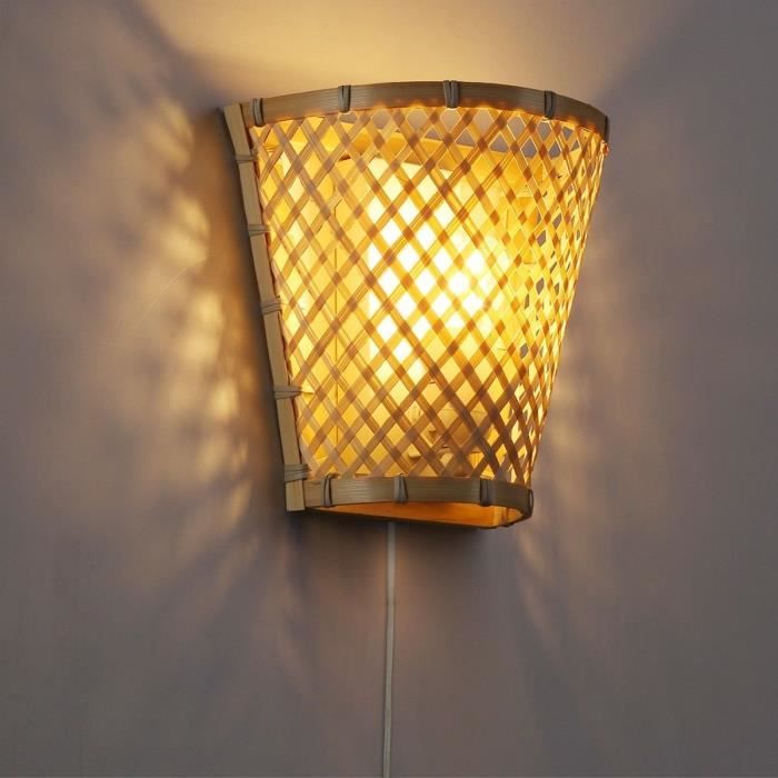 Applique Murale Intérieur En Bois Rétro Lanterne En Bambou, Lampe Murale  Créative E27 Avec Prise Et Interrupteur (Avec Ampoule) - Cdiscount Maison