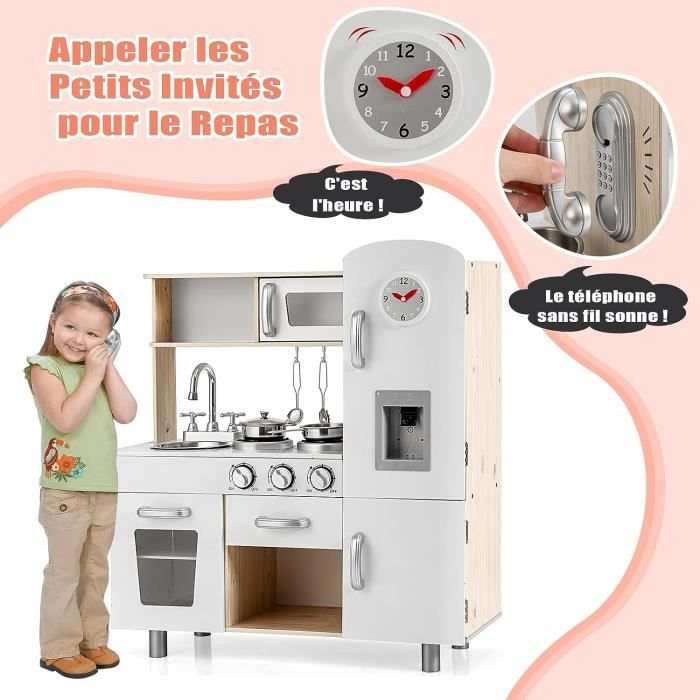 GOPLUS Cuisine d'angle pour Enfant, Cuisine en Bois avec Lumières et Sons Réalistes, Machine à Laver, Accessoires et Rangement, Jouet de Cuisine