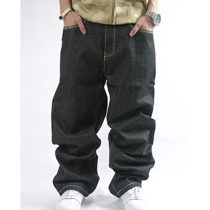 Noir Jeans baggy Hip Hop Designer Brand Pantalon de planche à roulettes  d'homme de style lâche Plus Size 30-44 Vrai HipHop Rap Jeans