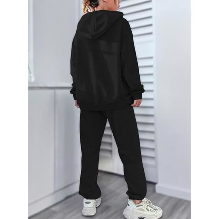 Ensemble survêtement jogging pantalon sweat capuche gris noir femme rose  hoodie