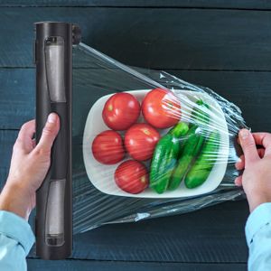 Distributeur Papier Aluminium Et Film Alimentaire - Rangement Tiroir Cuisine - Avec Lames Coupe - 33x13x5.5cm - Noir