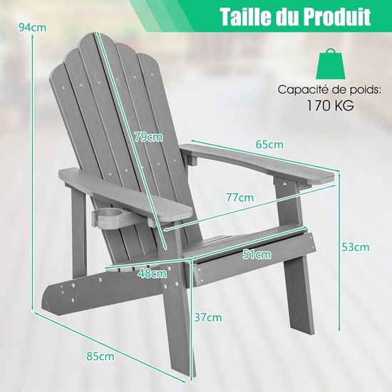 COSTWAY Fauteuil De Jardin Adirondack En HIPS Grain De Bois Réaliste - Chaise Extérieure Imperméable Charge 170KG, Blanc